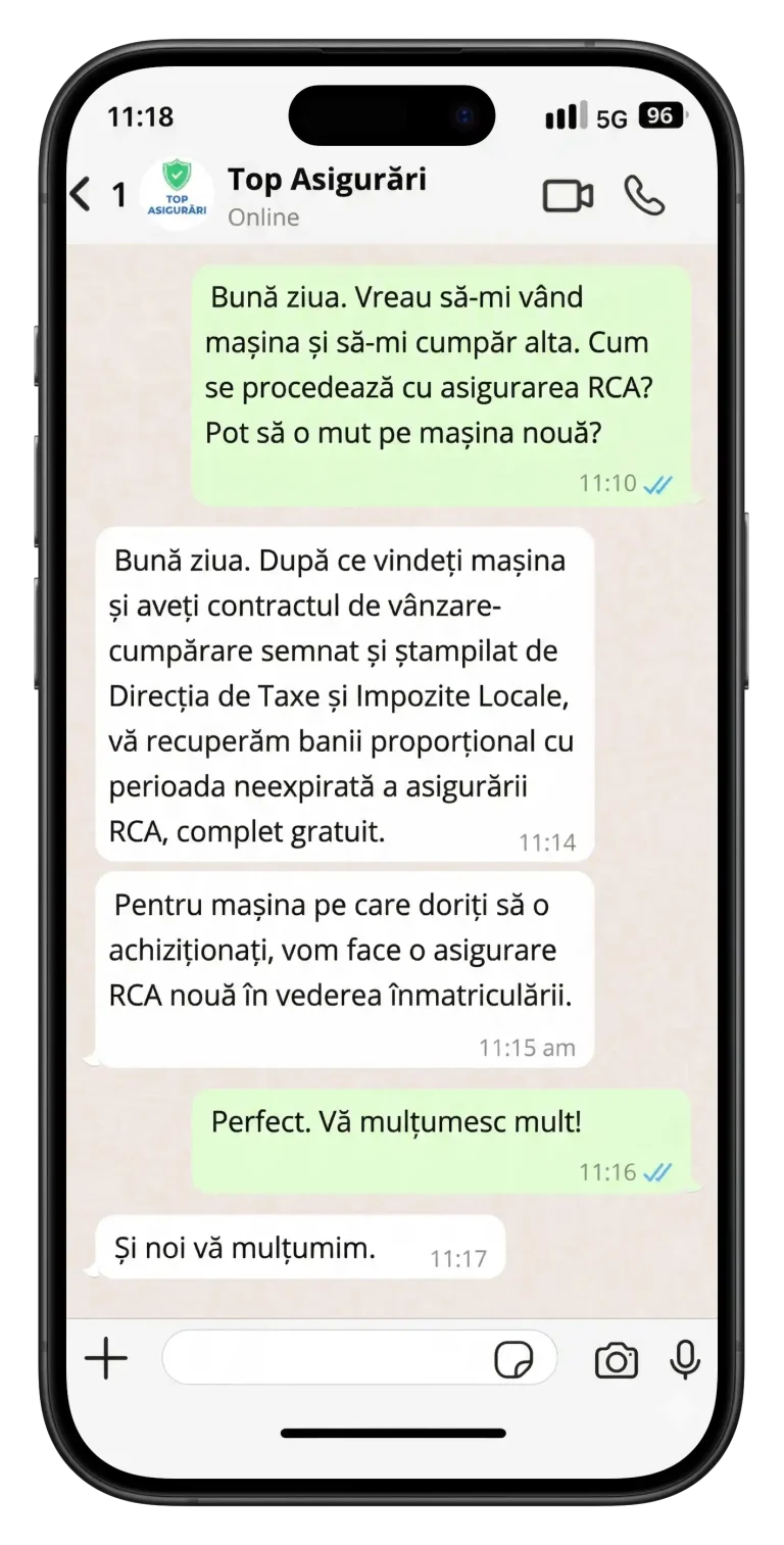 Discutie cu brokerul de Top Asigurari prin care ofera suport clientului pentru asigurarea RCA.